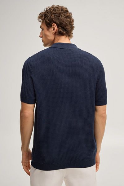 Joop! Vascor Marineblaues Struktur-Piqué-Polohemd mit Reißverschluss