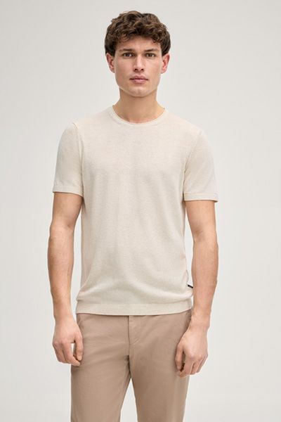 Joop! Marosoro Offwhite Strick T-Shirt Leinenmischung Kurze Ärmel