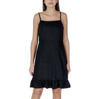 Schwarzes Mini-Kleid Ärmellos Rechteckiger Ausschnitt Rüschendetails