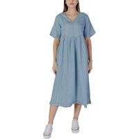 Lässiges Denim-Kleid Kurzarm V-Ausschnitt