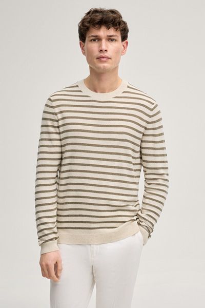 Gestreifter Pullover Malior aus Leinenmischung mit Rundhalsausschnitt in Beige/Offwhite