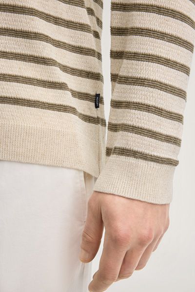 Gestreifter Pullover Malior aus Leinenmischung mit Rundhalsausschnitt in Beige/Offwhite