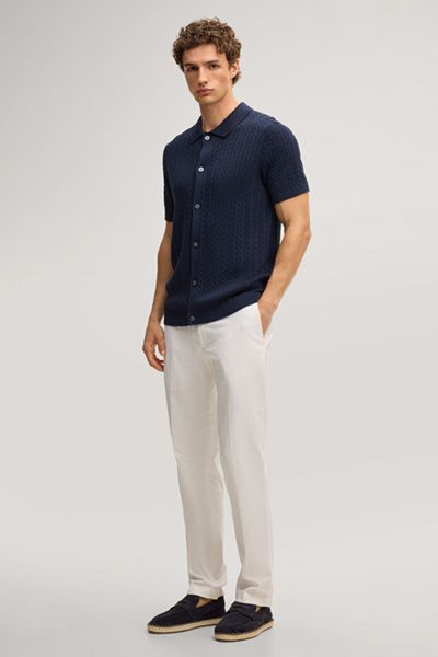 Joop! Marineblaues Strickshirt mit Textur, Polokragen und Knöpfen