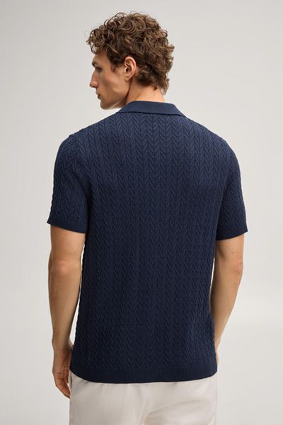 Joop! Marineblaues Strickshirt mit Textur, Polokragen und Knöpfen