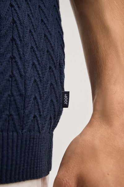 Joop! Marineblaues Strickshirt mit Textur, Polokragen und Knöpfen