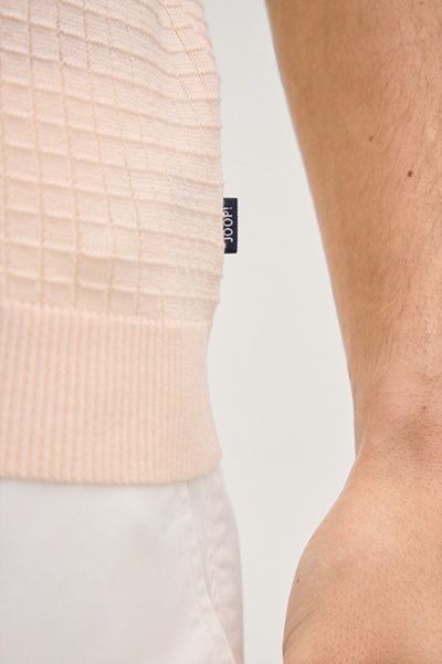 JOOP! Vanceo Aprikotfarbenes, strukturiertes Strick-Poloshirt Kurzarm