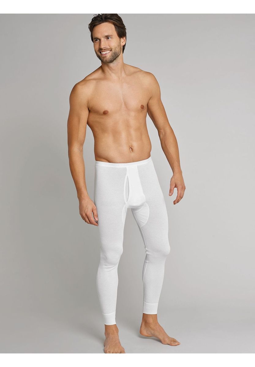 Lange weiße Herrenunterhose mit Eingriff