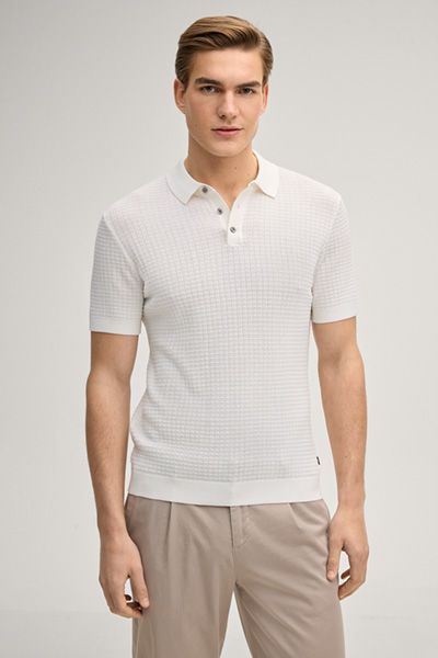 Joop! Vanceo Offwhite Strukturiertes Poloshirt mit kurzen Ärmeln