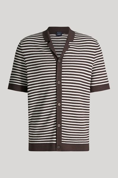 Joop! Merlin Dunkelbraunes gestreiftes Strickshirt mit Knöpfen