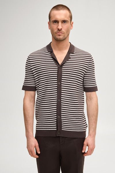 Joop! Merlin Dunkelbraunes gestreiftes Strickshirt mit Knöpfen