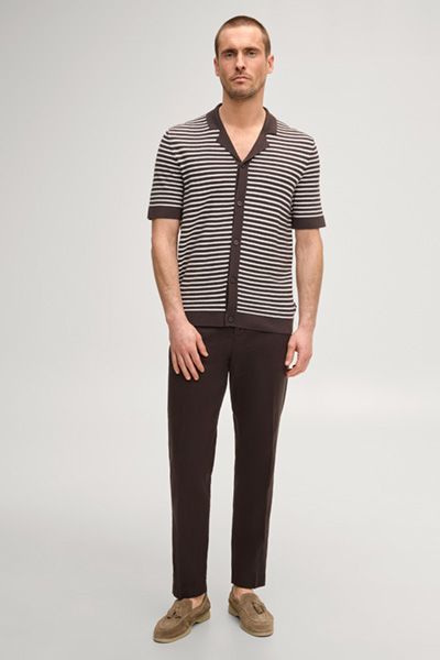 Joop! Merlin Dunkelbraunes gestreiftes Strickshirt mit Knöpfen