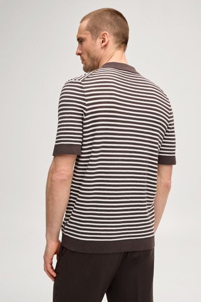 Joop! Merlin Dunkelbraunes gestreiftes Strickshirt mit Knöpfen