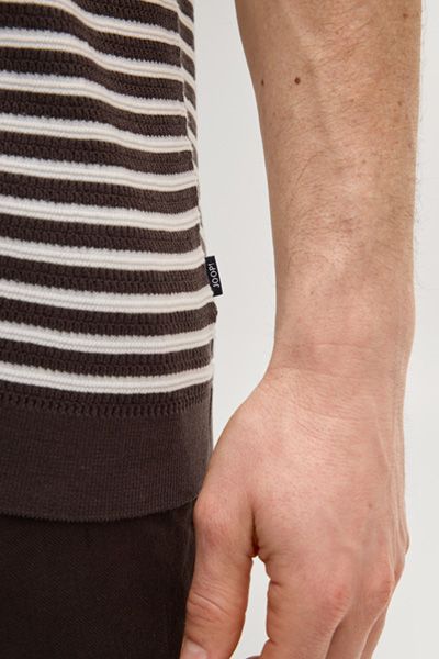 Joop! Merlin Dunkelbraunes gestreiftes Strickshirt mit Knöpfen