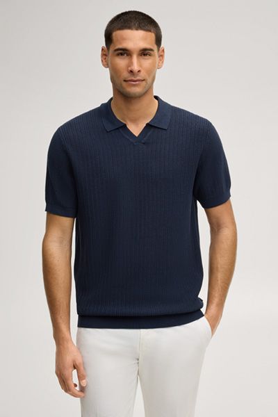 Joop! Baoron Marineblaues Strick-Poloshirt mit V-Ausschnitt