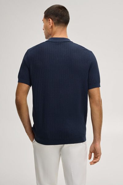 Joop! Baoron Marineblaues Strick-Poloshirt mit V-Ausschnitt