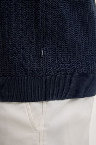 Joop! Baoron Marineblaues Strick-Poloshirt mit V-Ausschnitt