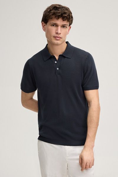 Joop! Malioson Marineblaues Leinen-Viskose Strick Poloshirt Klassische Passform