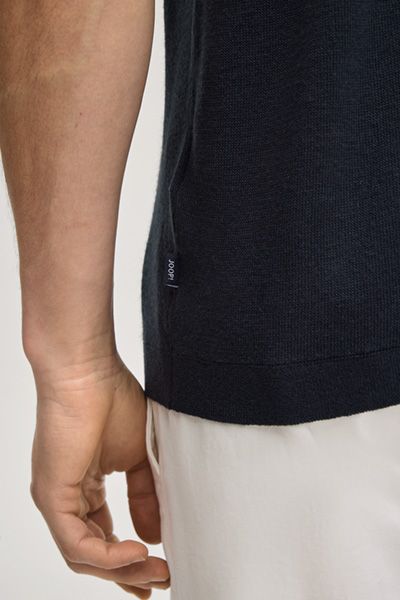 Joop! Malioson Marineblaues Leinen-Viskose Strick Poloshirt Klassische Passform