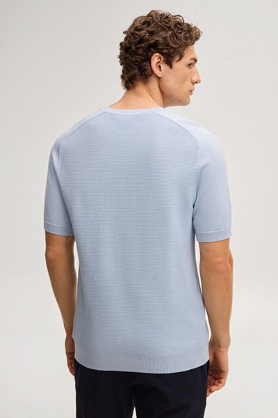 Joop! Vitor Hellblaues Strick-T-Shirt mit kurzen Ärmeln aus Baumwolle