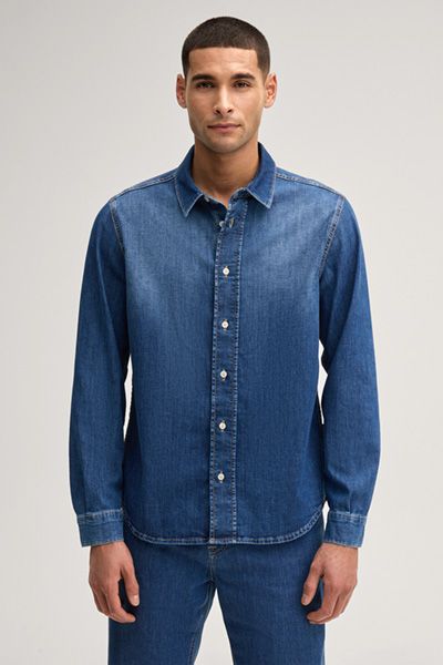 Jeanshemd Jiro in Denimblau Langarm mit Knopfleiste