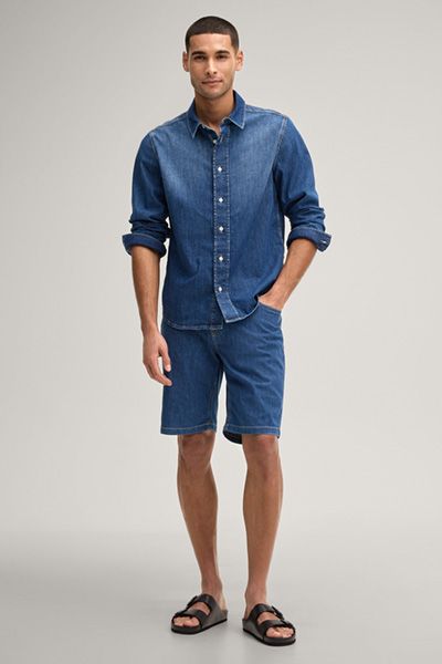 Jeanshemd Jiro in Denimblau Langarm mit Knopfleiste