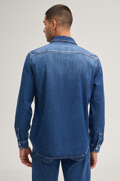 Jeanshemd Jiro in Denimblau Langarm mit Knopfleiste