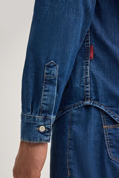 Jeanshemd Jiro in Denimblau Langarm mit Knopfleiste