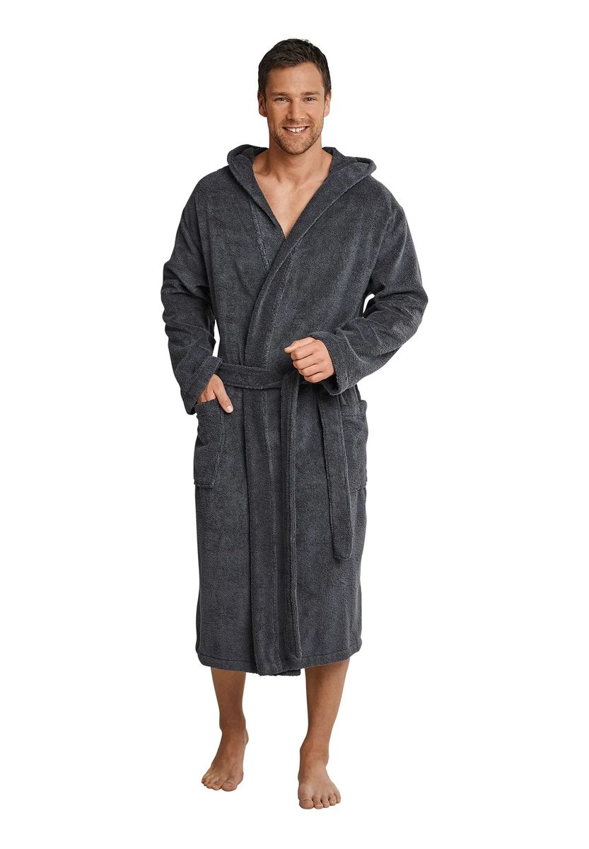 SCHIESSER Essentials Bademantel, Kapuze, 3/4-Länge, für Herren, grau, L