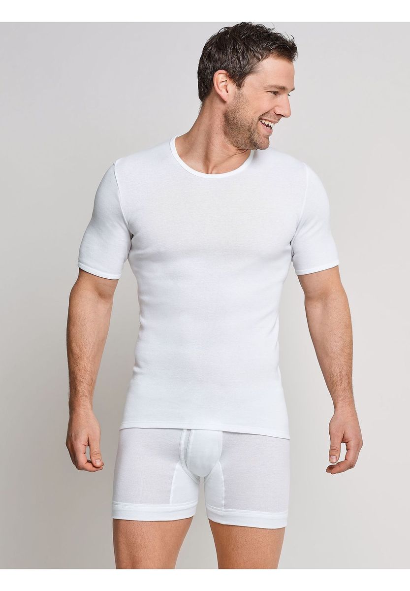 Herren Feinripp Kurzarm Unterhemd, Weiß