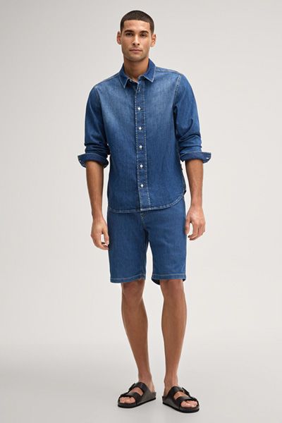 Joop! Mabrouk Herren Sommer Denim Shorts in blauem Stretch-Baumwoll