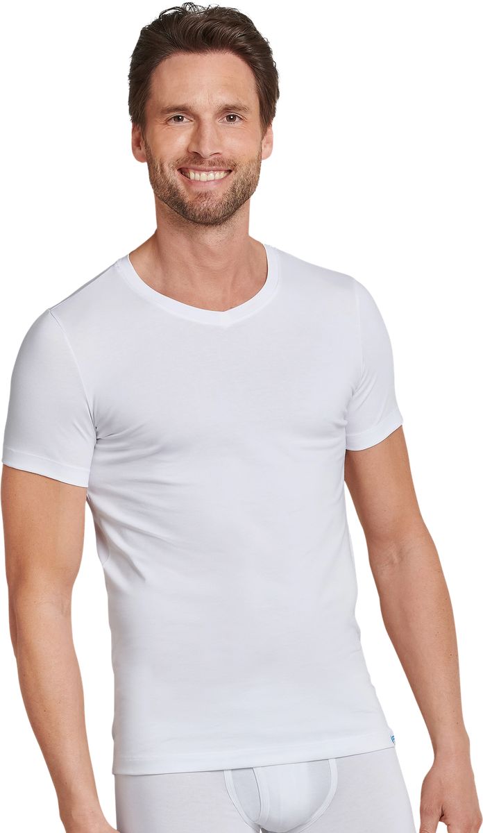 SCHIESSER T-Shirt "Long Life Cotton", V-Ausschnitt, uni, für Herren, weiß, 5