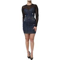 Denim-Mini-Kleid mit Netzüberzug und Used-Look