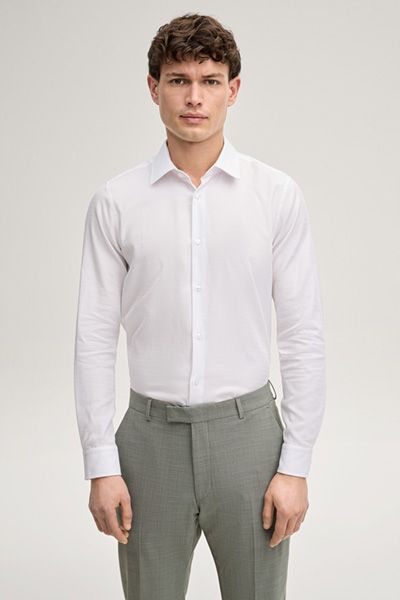 Business Hemd Pierce Weiß Gemustert Baumwolle Klassische Passform Lange Ärmel
