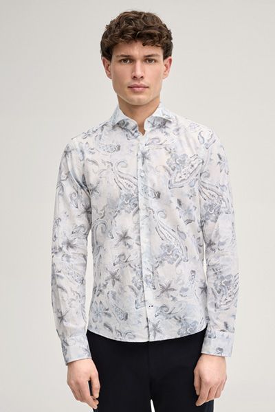 Leinenmischung Hemd Pai in Marineblau mit Paisley Muster
