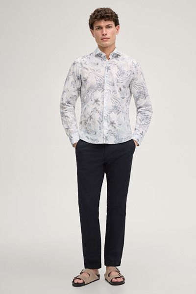 Leinenmischung Hemd Pai in Marineblau mit Paisley Muster