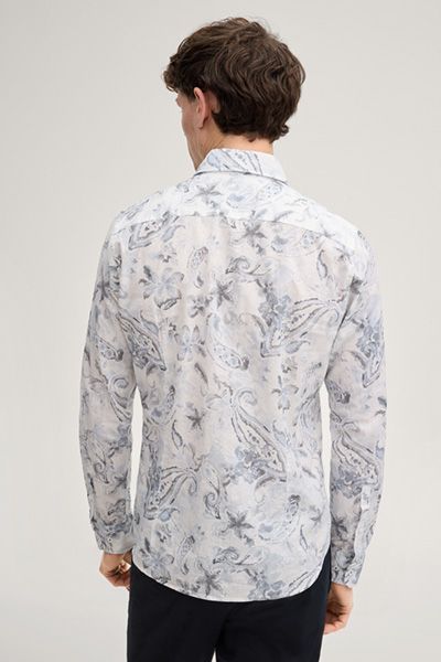 Leinenmischung Hemd Pai in Marineblau mit Paisley Muster