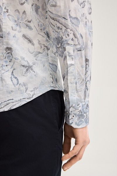 Leinenmischung Hemd Pai in Marineblau mit Paisley Muster