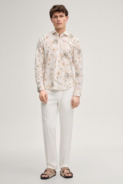 Aprikosenfarbenes Paisley-Hemd aus Leinenmischung mit Haifischkragen