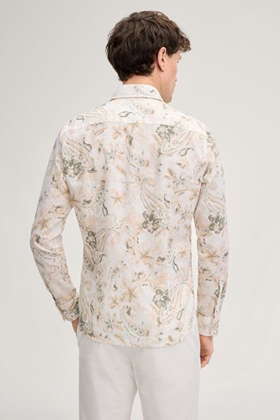 Aprikosenfarbenes Paisley-Hemd aus Leinenmischung mit Haifischkragen
