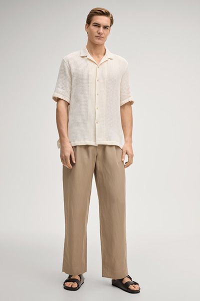 Marc O'Polo Kawan Kurzarmhemd aus strukturierter Baumwolle in Off-White