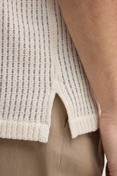 Marc O'Polo Kawan Kurzarmhemd aus strukturierter Baumwolle in Off-White