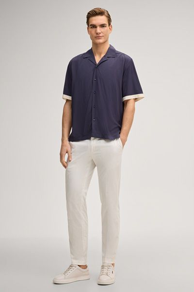 Marineblaues kurzärmliges Hemd Kontrastbesatz Relaxed Fit Viskose