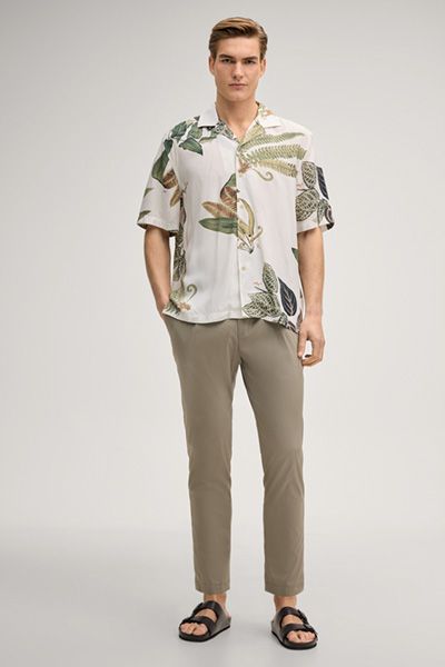 Joseph Janard Kurzarmhemd Ecru/Grün Botanischer Print Camp Kragen