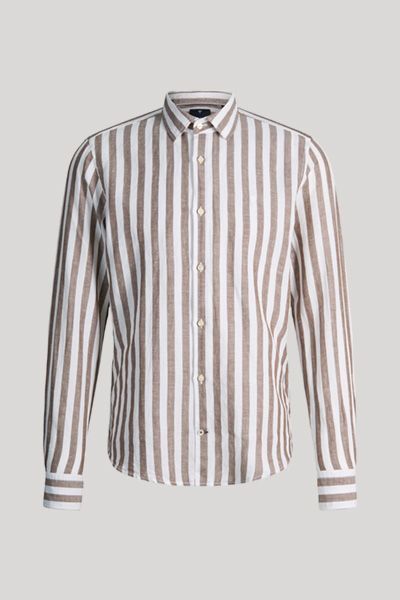 Gestreiftes Pit Hemd Braun Leinenhemd mit Button-Down-Kragen