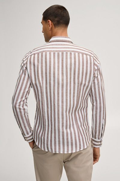 Gestreiftes Pit Hemd Braun Leinenhemd mit Button-Down-Kragen