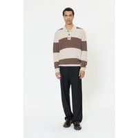 Gestreiftes Strick-Polo Langarmshirt