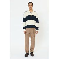 Gestreiftes Strick-Polo Langarmshirt