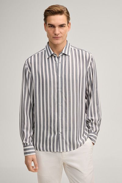 Navy Gestreiftes Matty-Hemd aus Viskose mit Kentkragen