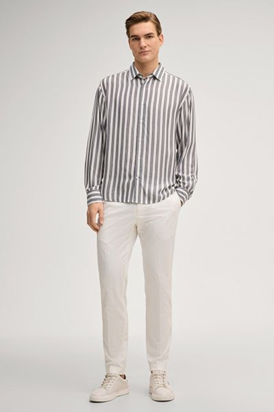 Navy Gestreiftes Matty-Hemd aus Viskose mit Kentkragen