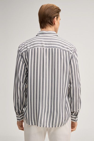 Navy Gestreiftes Matty-Hemd aus Viskose mit Kentkragen